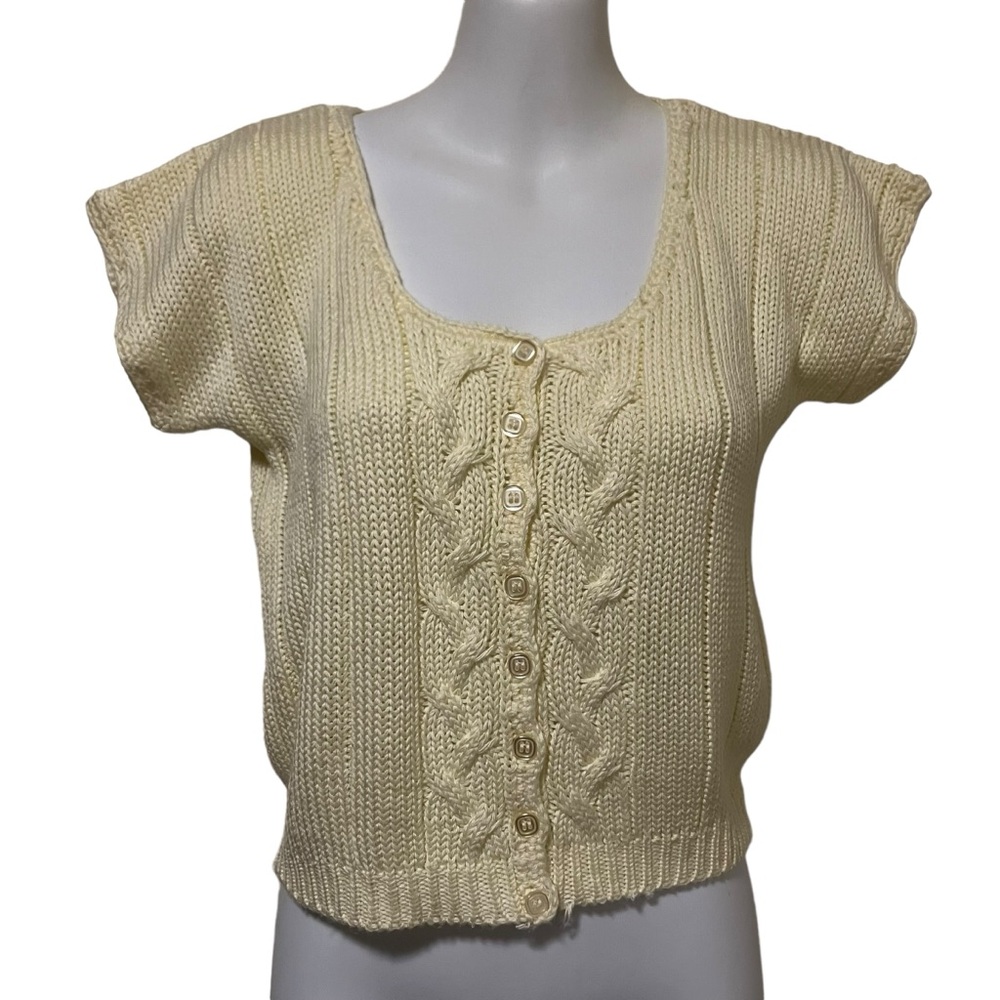 Vintage Contrasts Yellow Cardigan Crop Short Sleeve Sweater